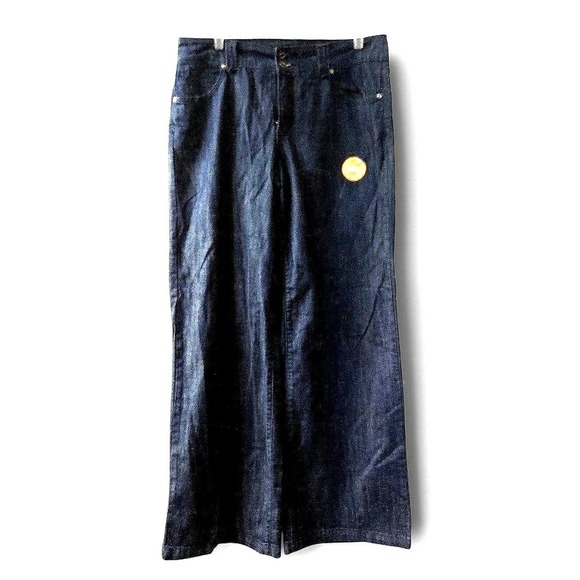 Y2K Wide Leg Dark Wash Skater Jeans Stretch Baggy Womens 12 Faded Glory - Picture 2 of 6